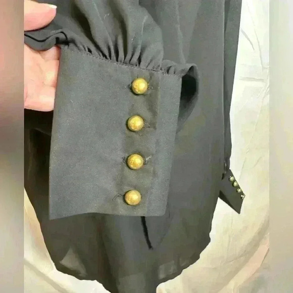NWT - Allegra K Sheer Black Blouse w/gold button accents and bow (Size XL) - Picture 2 of 12